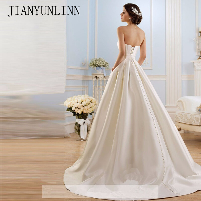 Gaun pengantin Model A Line gaun pengantin dengan kantong bergaya Vintage pita gaun pengantin wanita dengan punggung terbuka ukuran ekstra besar