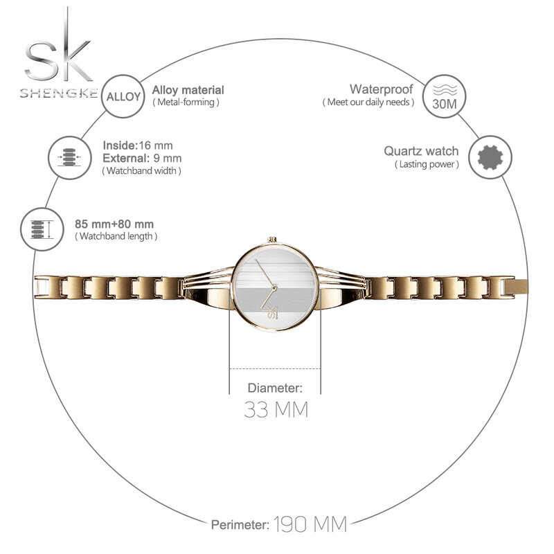 Shengke-Montre-bracelet plaquée or pour femme, bracelet à quartz, breloque de luxe, mode féminine