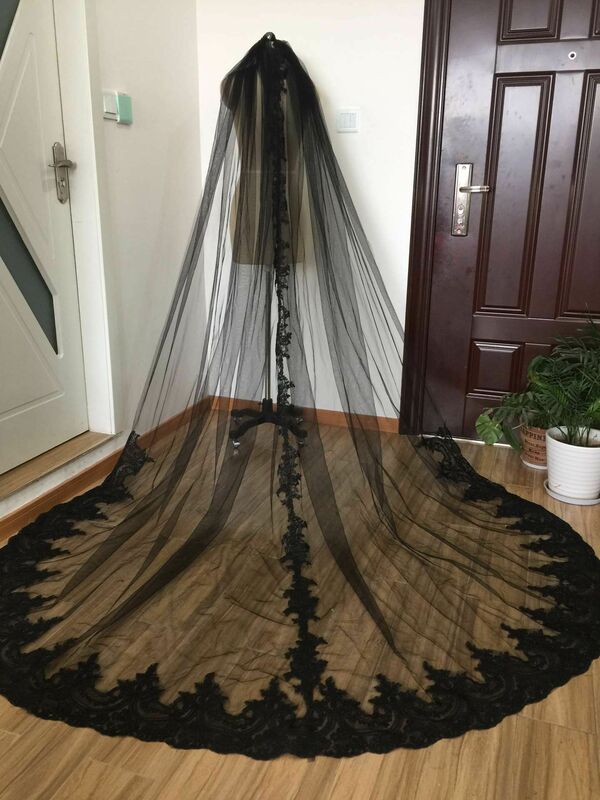 3M Cathedral  Lace Bridal Veils 1 Tier Luxury Wedding veil+comb  White Ivory black  custom Length