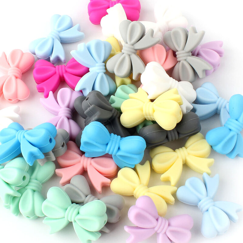 10Pcs Bowknot Silicon Beads BPA Free Bow Tie Baby Teething Bead for DIY Jewelry Making Chewable Baby Teething Molar Nursing Gift