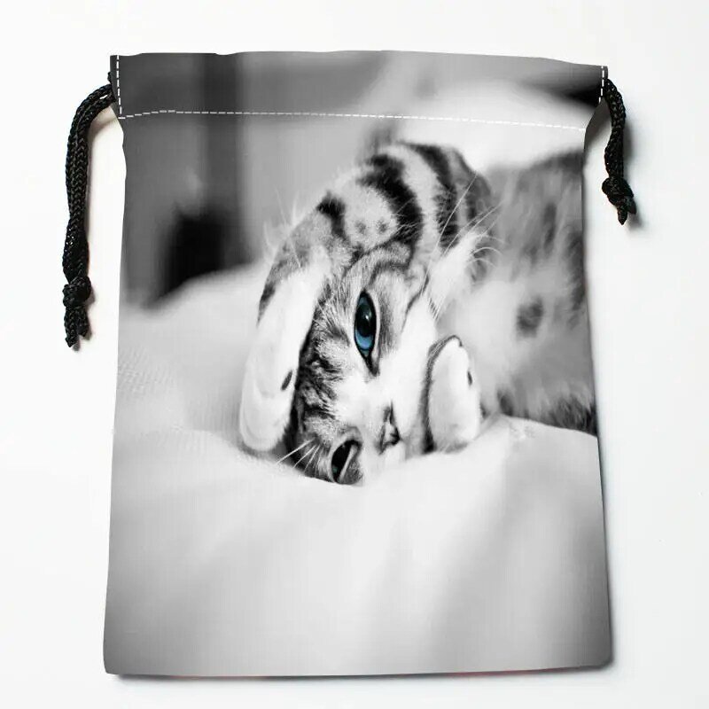 Bolsa de almacenamiento con impresión de gato personalizada, bolso de satén de regalo con cordón, de compresión, 18x22cm, de alta calidad
