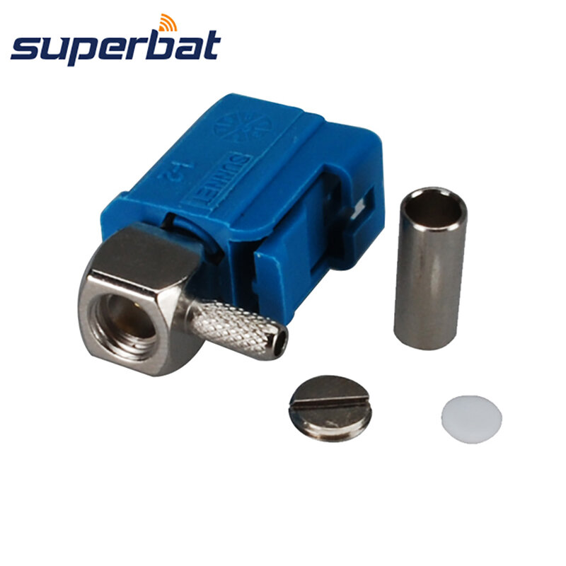 Superbat Fakra Z – connecteur à sertir, bleu d'eau/5021 femelle, Angle droit, Code neutre pour câble RG316 RG174 LMR100