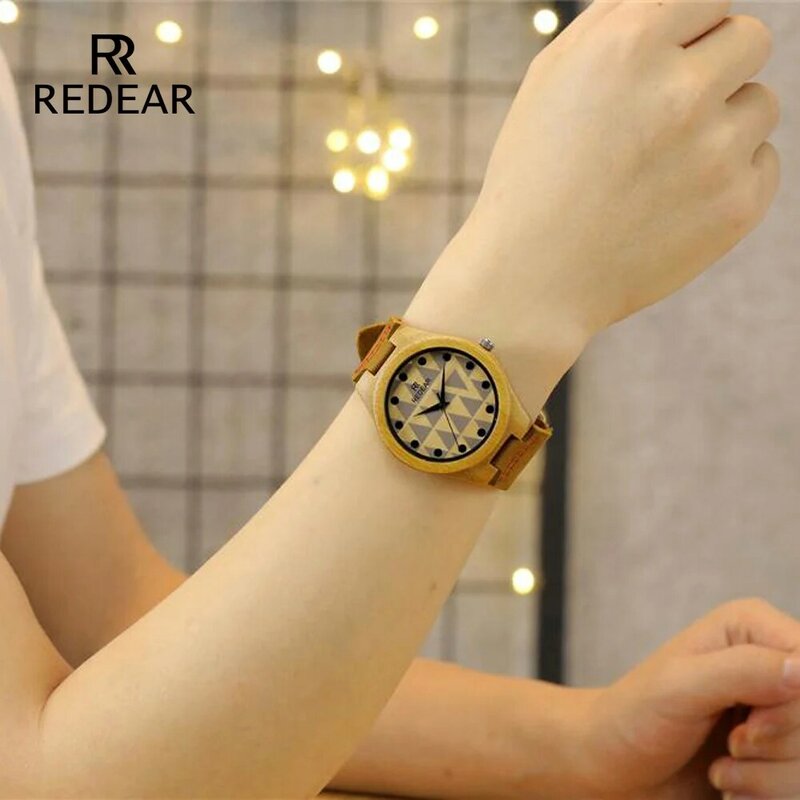 REDEAR Bamboo Belt mens watches Lover's Watches Green and Healthy ladies watch Handmade Love Gift Wooden Watches Quartz Watch