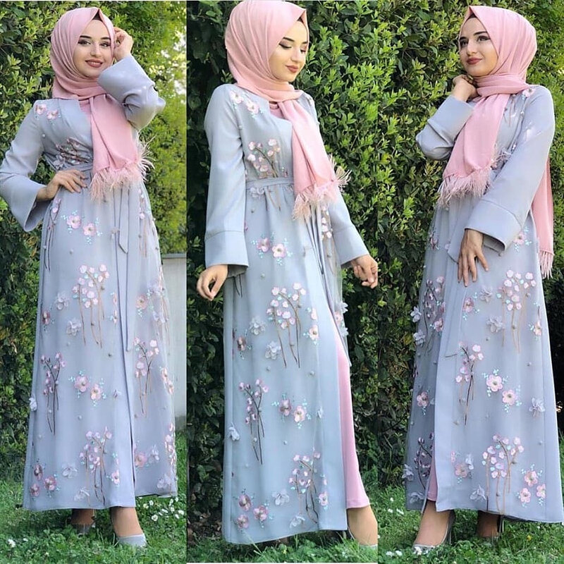 Kwiatowy Abaya dubaj Kimono muzułmański hidżab sukienka Abayas dla kobiet Kaftan Kaftan Marocain modlitwa turecki islamska odzież szata Femme