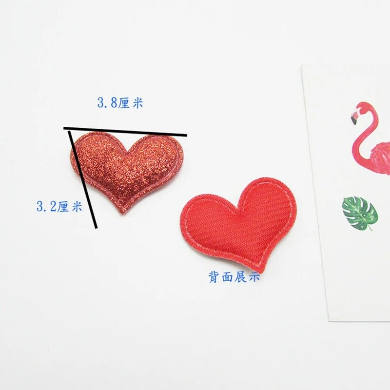 100 unids/lote de parches de fieltro brillante para coser para ropa, 3,2x3,8 cm, accesorios acolchados con forma de corazón para álbum de recortes