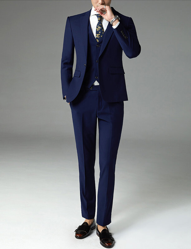 Men's Suit Formal Business 3 Pieces Slim Fit Notch Lapel Tuxedos Groomsmen Two Button(Blazer+Vest+Pants)