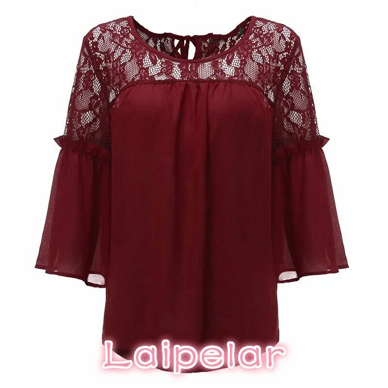 Laipelar Vrouwen Shirts Zomer Stijl Blusas Chiffon Patchwork Kant Solid Shirt Casual Losse Witte Blouses Tops Plus Size