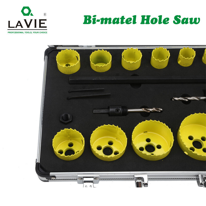 LAVIE-Kit de cortadora de agujeros de Metal, herramienta de perforación de hoja, juego de brocas piloto para madera, carpintero y fontanero, 19 piezas, DB04037