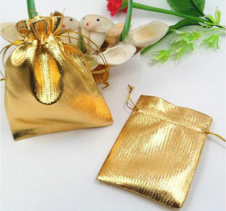 Bolsas de embalaje de joyería hechas a mano, 13x18cm, 100 piezas, con cordón dorado para boda/fiesta/Navidad/regalo