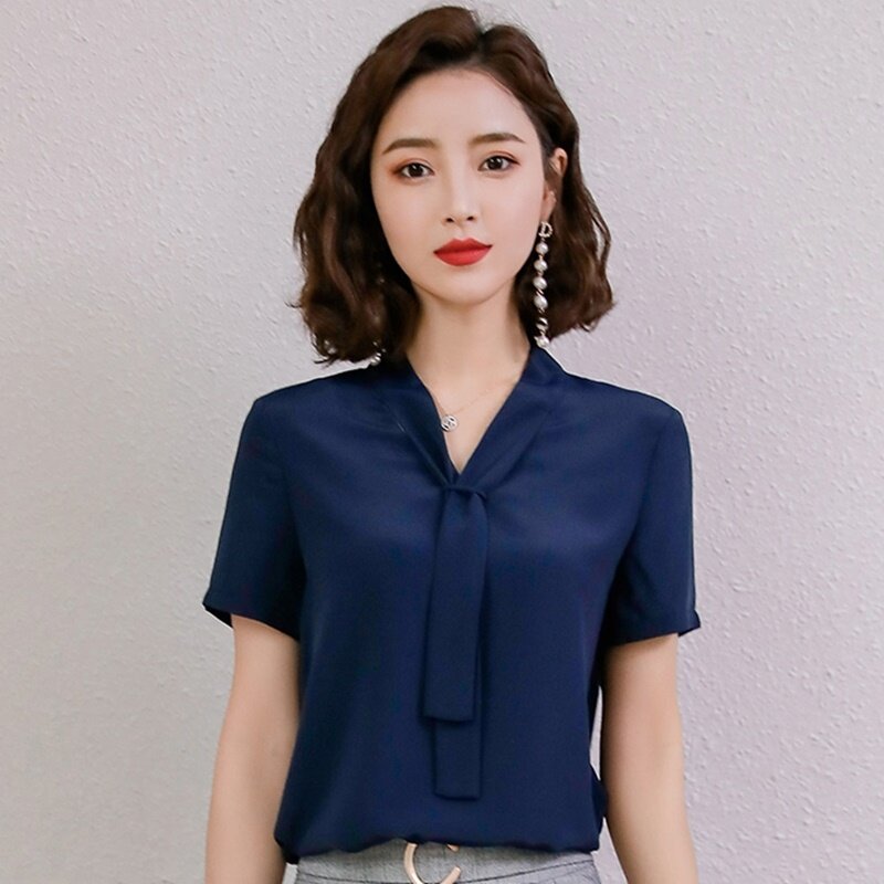 여성 탑스 여름 2019 한국 오피스웨어 레이디 블라우스 비즈니스 Ol 한국 패션, 여성 의류 2019 여성 셔츠 DD2078