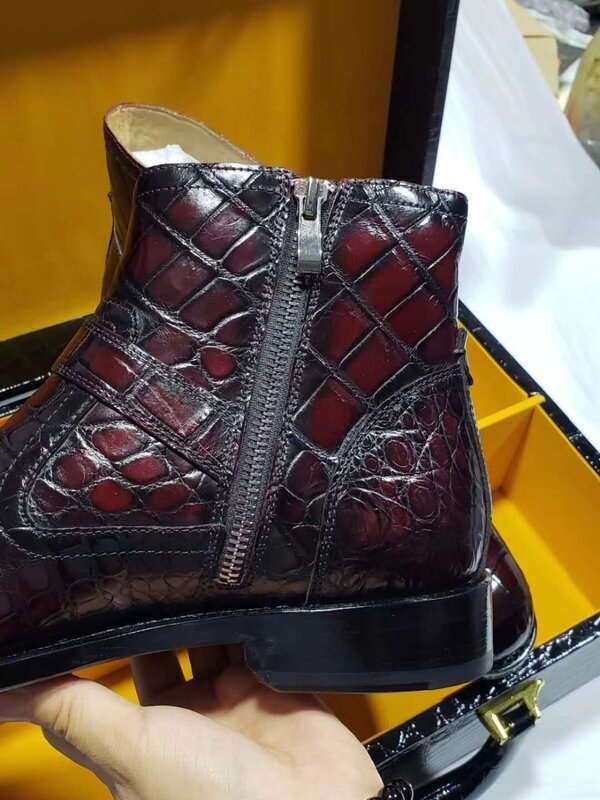 Super Big Size Top quality 100% real genuine crocodile skin men fashion shoe with genuine cowhide skin lining leisure men boots