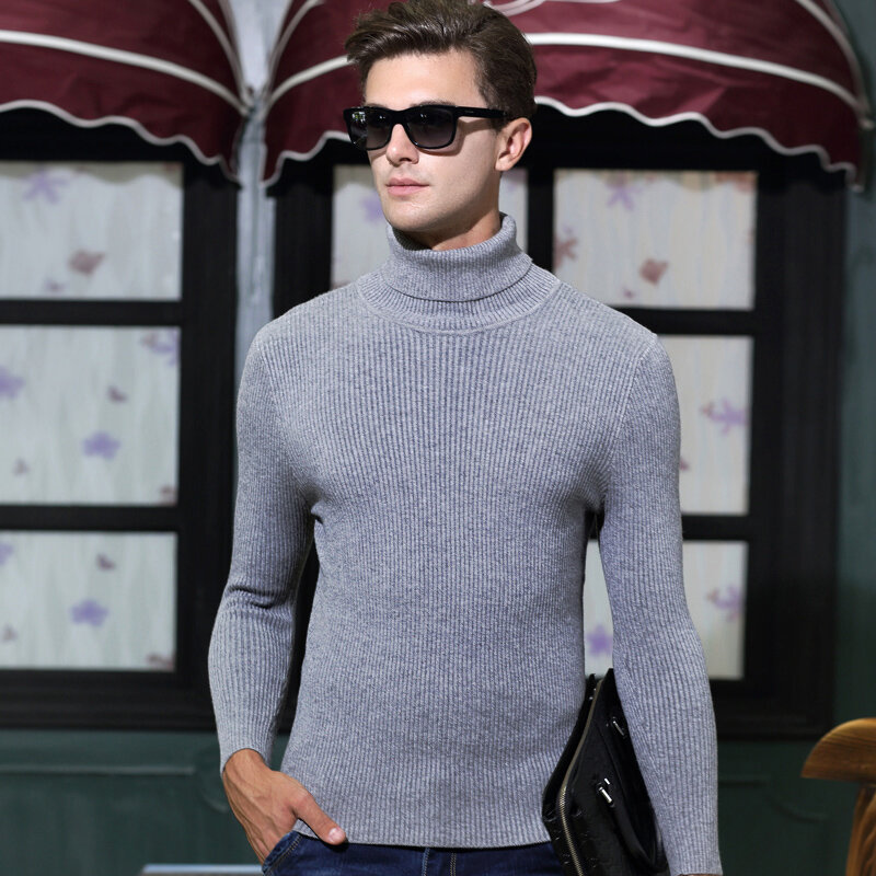 남성 겨울 따뜻한 스웨터 풀오버 남성 캐주얼 단색 슬림핏 터틀넥 두꺼운 스웨터