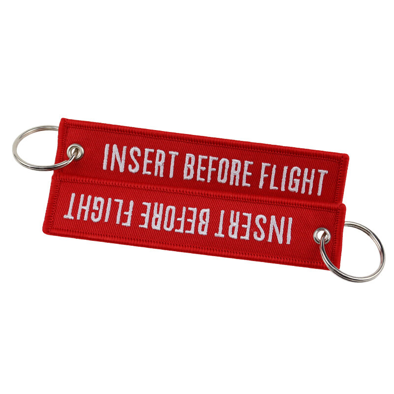 Pompom inserção antes do vôo chaveiro para motocicletas e carros bordado oem vermelho keychian etiqueta chave embutida joias llaveros