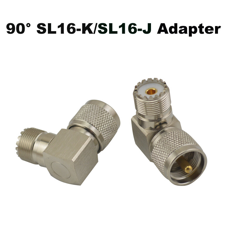 Conector de walkie-talkie SL16-K (UHF SO239 hembra)/SL16-J (PL259 UHF macho), adaptador RF de ángulo recto de 90