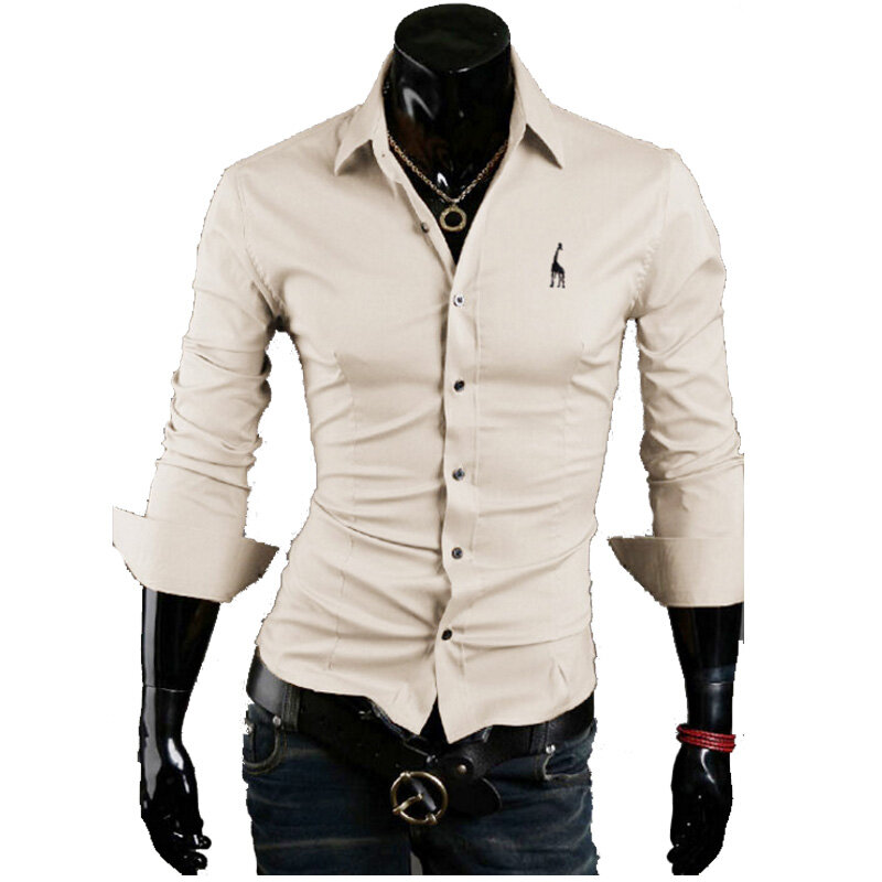 2018 New Designer Slim Fit Mens Casual Shirt Fashion Long Sleeve Embroidery Social Shirt Male Shirts Chemise Homme XXXL