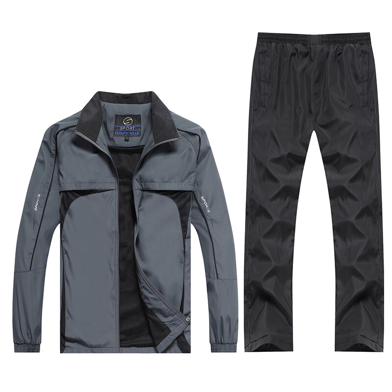새로운 봄 가을 남성 스포츠 정장 운동복 남성 캐주얼 활동적인 세트 2PC 재킷 바지 플러스 사이즈 L-5XL