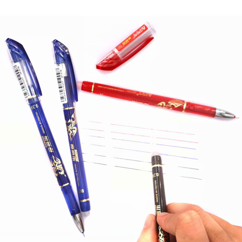 3/12Pcs/lot Erasable Pen Washable Handle Blue Black Red 0.38mm Erasable Gel Pen Refill Rod School Office Writing Stationery