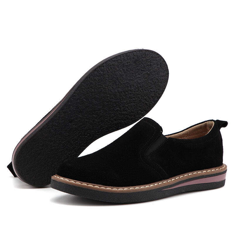 STRONGSHEN Sepatu Wanita Flat Musim Semi Baru Sepatu Kasual Kulit Suede Sepatu Wanita Hitam Hak Rendah Sepatu Flat Jazz Oxford