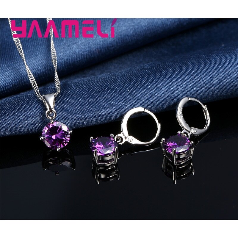 New Fashion Women Wedding Jewelry Sets 925 Sterling Silver  4 Claw CZ Crystal Necklace Dangle Earrings For Wedding