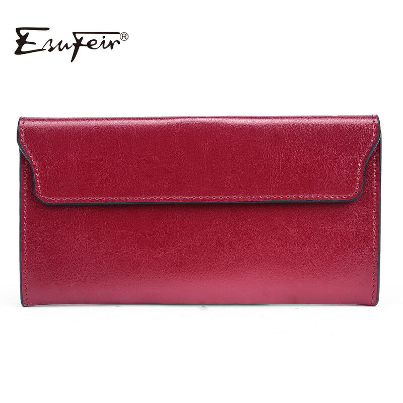 ESUFEIR marka 2020 moda prawdziwej skóry kobiet portfel długi skóry wołowej etui na wiele kart sprzęgła torebka damska portfel standardowy