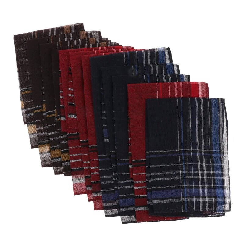 12 stücke Mens Fashion Plaid Baumwolle Taschentücher Feuchtigkeit-wicking Dekorative Anzüge Hanky für Täglichen Gebrauch Besondere Anlässe