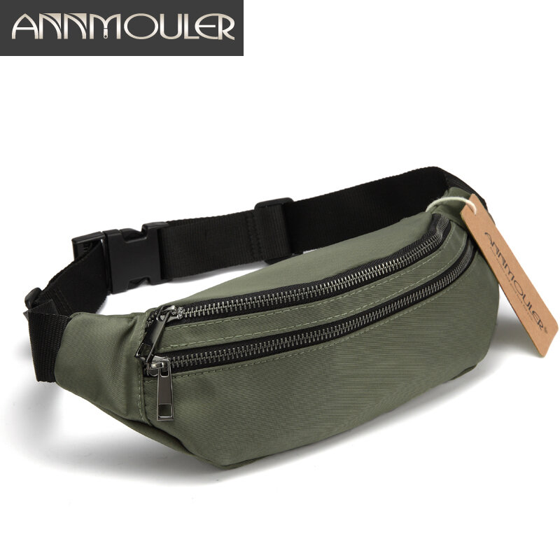 Annmouler Fashion Trendi Tas Pinggang Klasik Wanita Belt Kecil Kasual Tas Unisex Double Zipper Perjalanan Tas untuk Hadiah