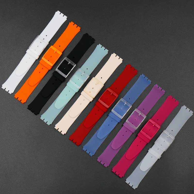 Silicone strap 16mm for Swatch SKINSFK30SFK361SFK397SVUB100SVOW100 men and women waterproof sports rubber strap buckle