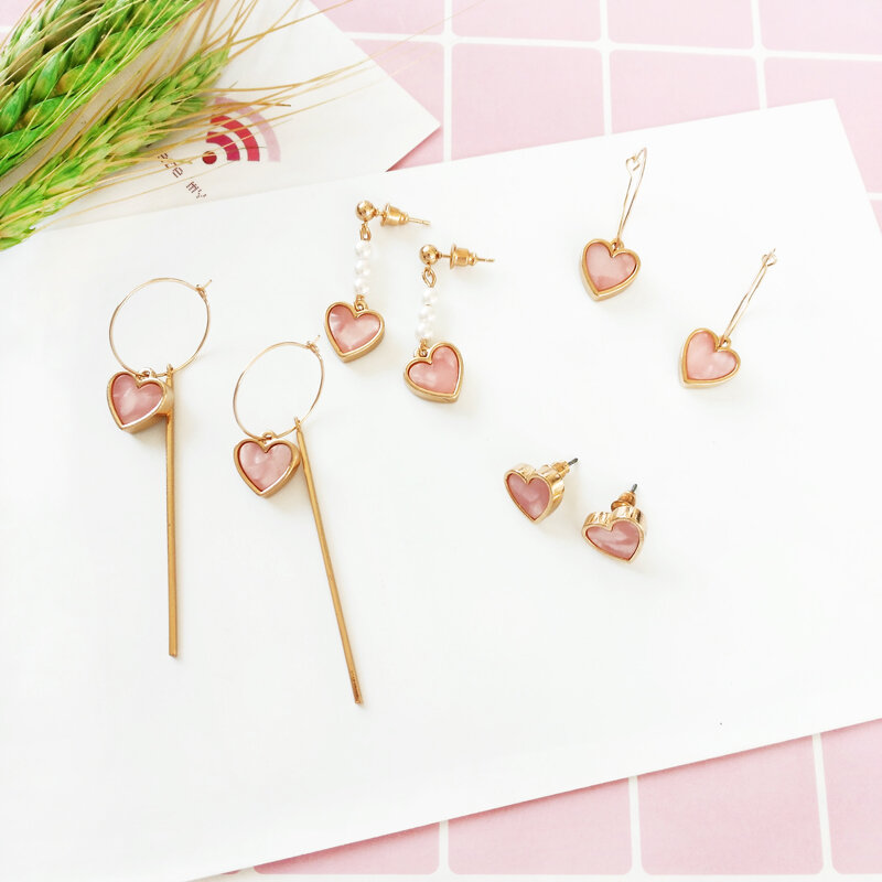 2018 pink earrings femininity act the role ofing is tasted Peach heart-shaped pendant earrings wholesale 