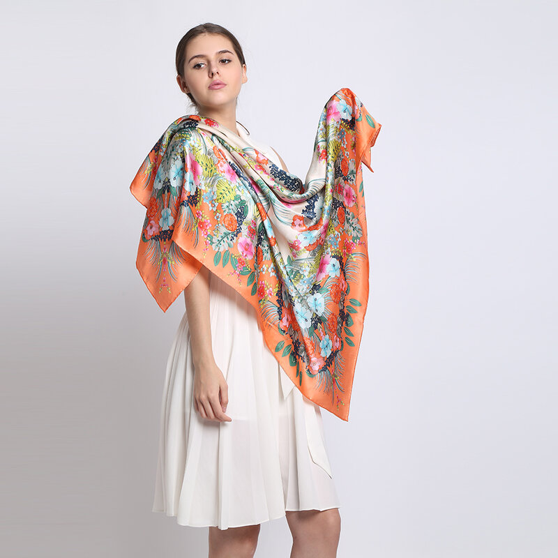 [Square Scarf]100% Silk Satin Scarf 105X105cm Natural Silk Satin Fabric Women Plus Size Scarves and Shawls New Desigual