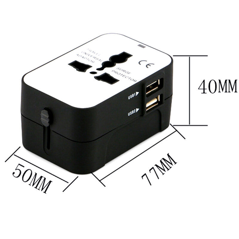 USBO All In One Universal USB Travel Adapter ปลั๊ก AU US UK EU Converter ปลั๊กอะแดปเตอร์ชาร์จไฟ AC CE สีขาวสีดำ931L