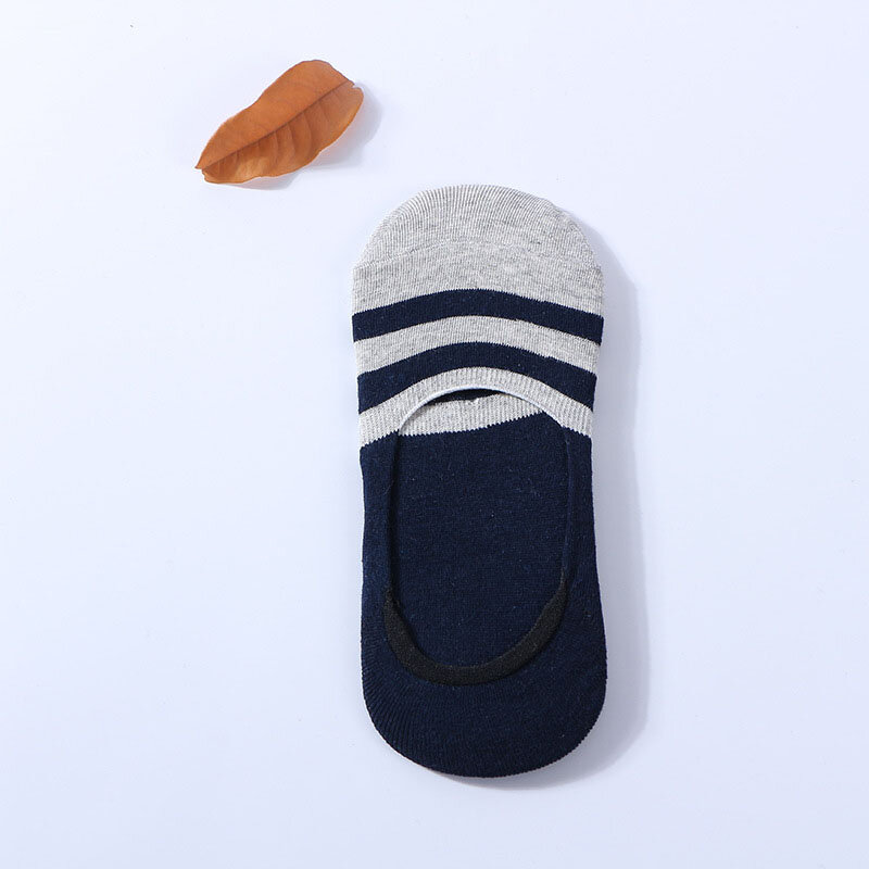 5 Pairs Men Non-slip Silicone Cotton Socks Striped Invisible Boat Socks Summer Absorb Deodorate Male Sock Slippers Calcetines