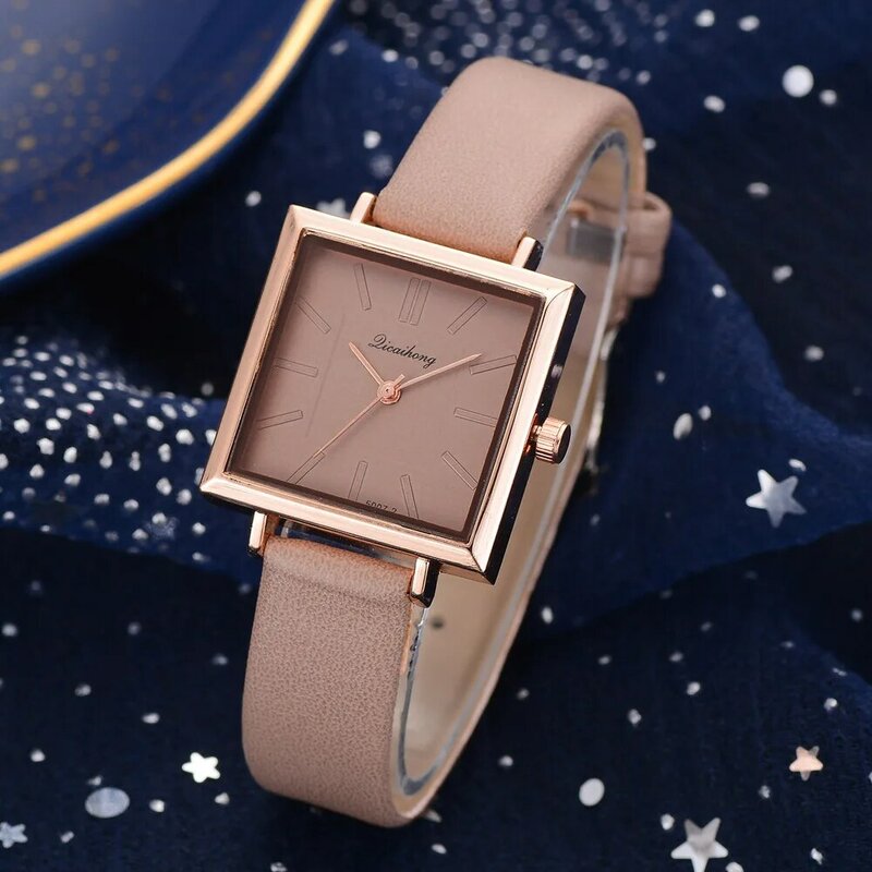Vierkante Rose Gouden Horloge Vrouw 2021 Eenvoudige Dames Quartz Horloges Pu Leather Womens Horloge Mode Montre Femme Xfcs Gift