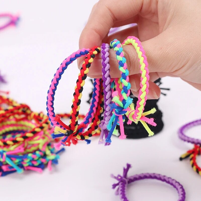 Élastiques colorés tissés à la main, 10 pièces, bandeau en caoutchouc pour enfants, accessoires pour cheveux, breloques cravate gomme