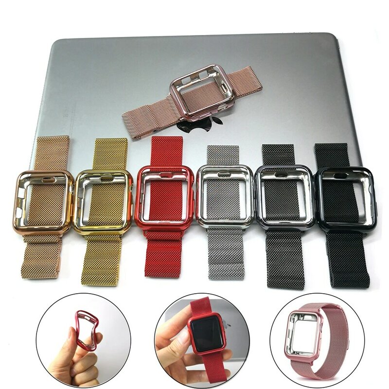 Laço milanês + caso para apple watch 5 40mm 44mm 38mm 42mm malha de aço inoxidável pulseira pulseira pulseiras para iwatch series 5/4/3