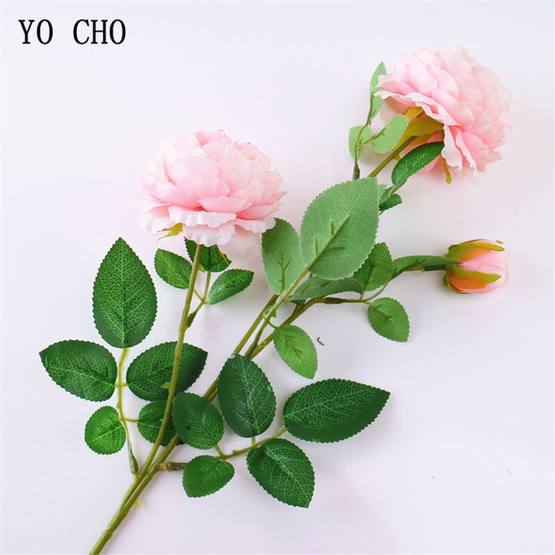 YO CHO-ramo de novia de seda Artificial, flores de peonía, 3 cabezas, para fiesta en casa, graduación, oficina, decoración, arreglo floral