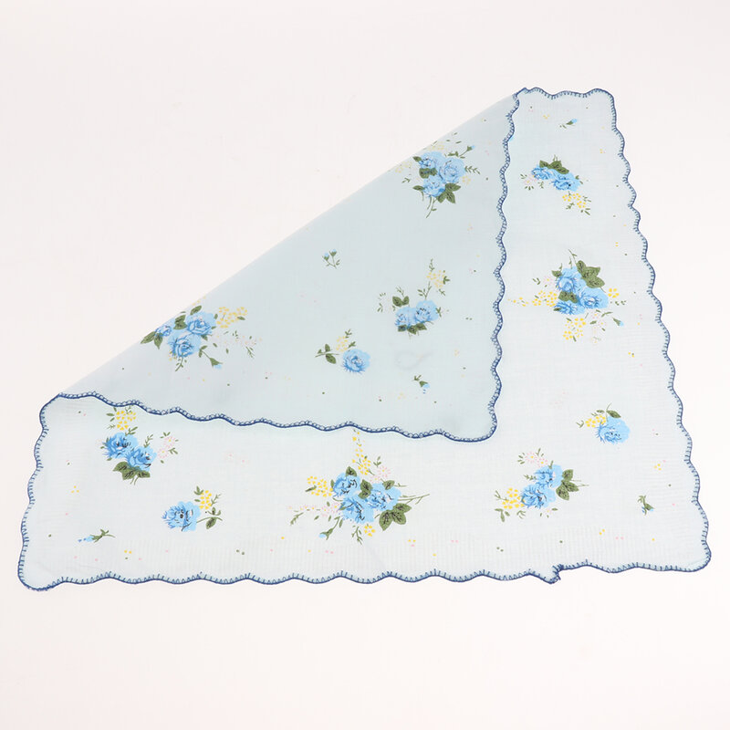 10x Women   Cotton Printed Handkerchief Hanky Kerchiefs Pocket Square Blossom Design with Wavy Edge Women Handkerchiefs