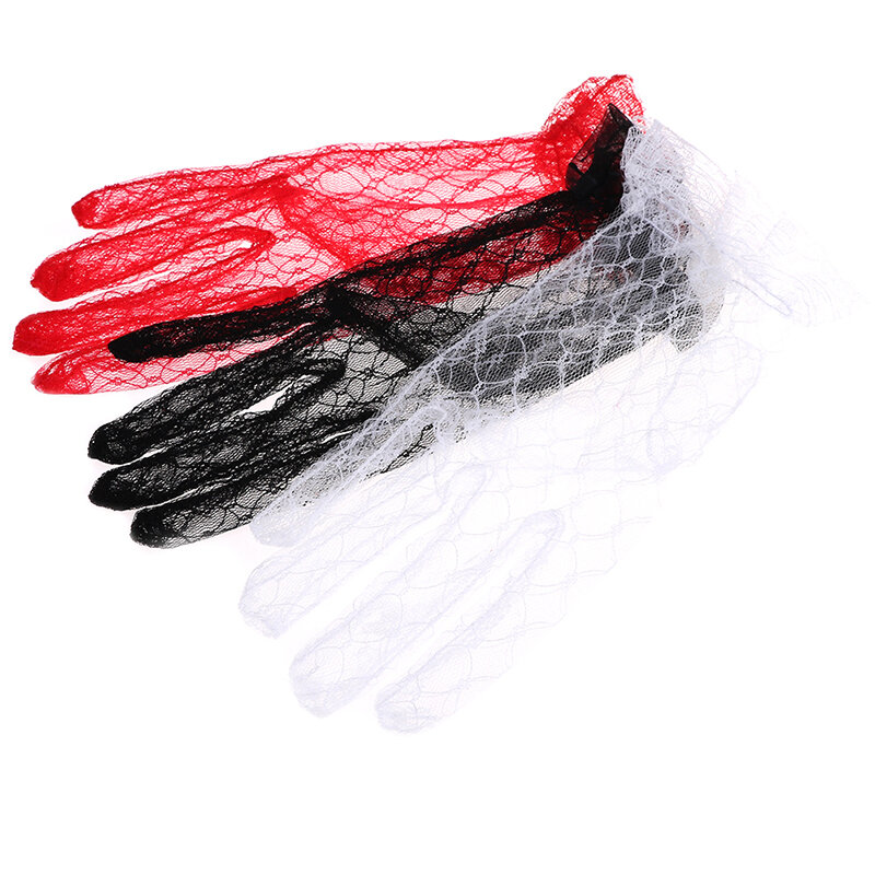 New women Party Lace Gloves Black Red White Ivory Short Lace  Gloves