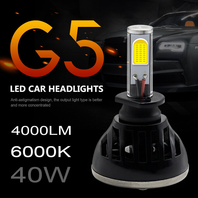 EURS G5 H1 światła LED H3 H7 reflektory LED samochodów H11 H4 LED H27 HB3 HB5 samochody reflektor COB 4 stron żarówki LED 2 sztuk 80W 8000LM
