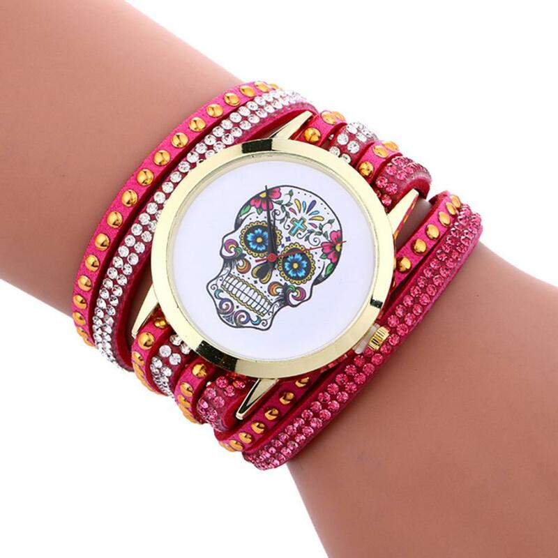 women watches 2017 luxury casual Skull Pattern Chimes Leather Bracelet Lady Womans waterproof Wrist Watch Reloj de las mujeres