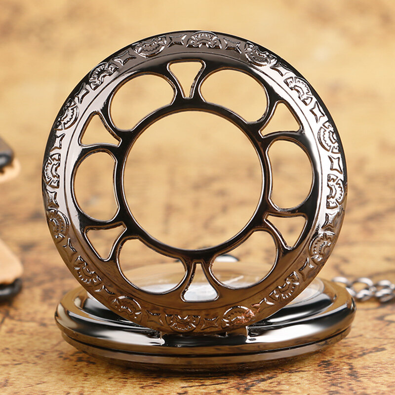Retro Steampunk z ażurową dekoracją kwarcowy zegarek kieszonkowy dla kobiet mężczyzn prezent