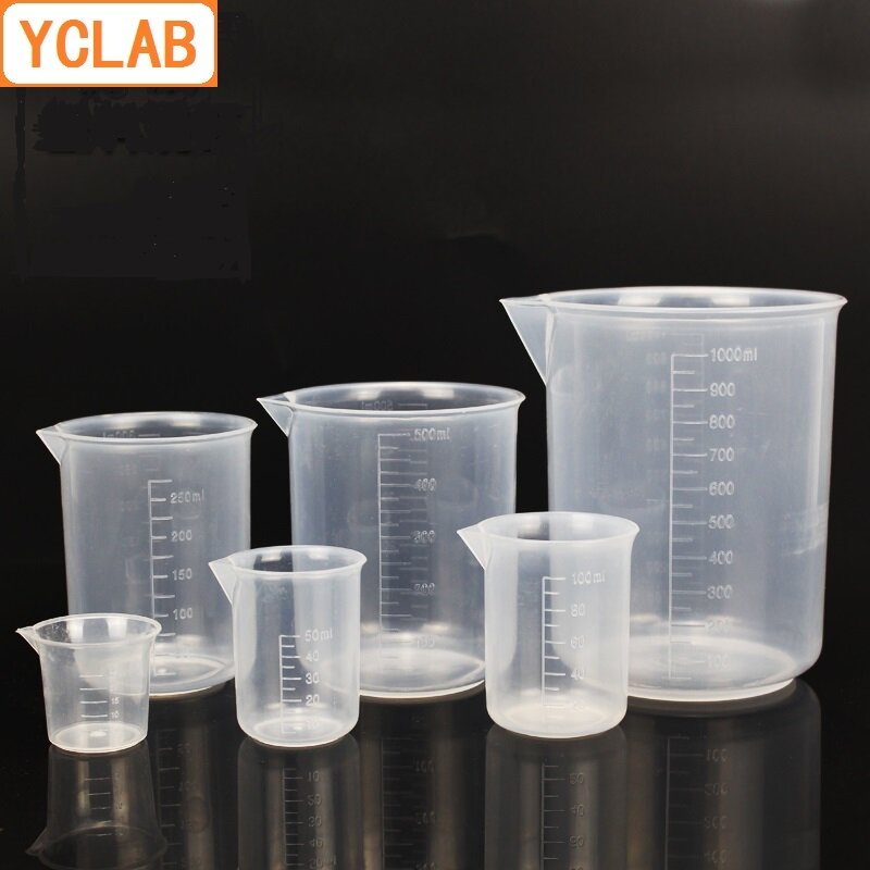 YCLAB bicchiere da 50mL in plastica PP a forma bassa con graduazione e beccuccio attrezzatura chimica da laboratorio in polipropilene