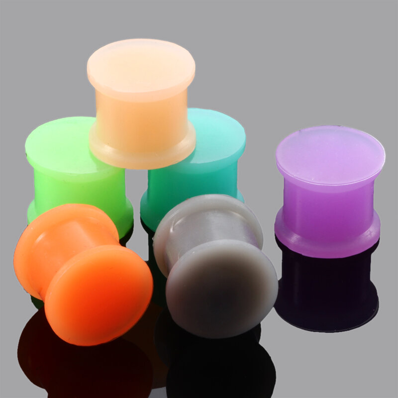 Pair Silicone Flexible Hider Ear Flesh Tunnel Gauges Piercing Mixed Color Double Flare Plugs Soft Ear Stretcher Piercing Jewelry