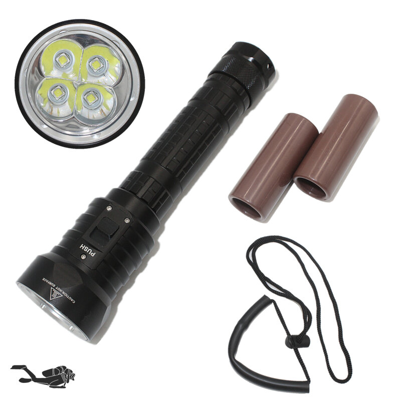 Lanterna tática para mergulho dx4s, tocha à prova d'água para caça subaquática, luz de mergulho com zoom de 4x, 26650, led