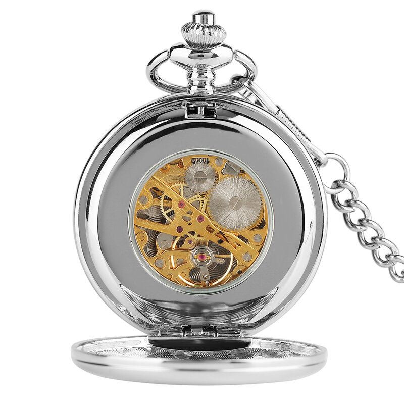 남성용 스팀펑크 실버 핸드 와인딩 시계, 부드러운 디자인, 더블 풀 헌터 스켈레톤 기계식 포켓 시계, 2020 신상