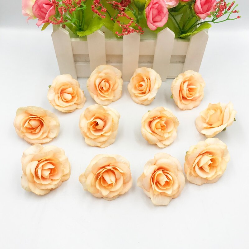 Nuevo 10 piezas de flores artificiales 4 cm de seda Rosa flor cabeza boda fiesta decoración del hogar DIY corona álbum de recortes caja de regalo arte