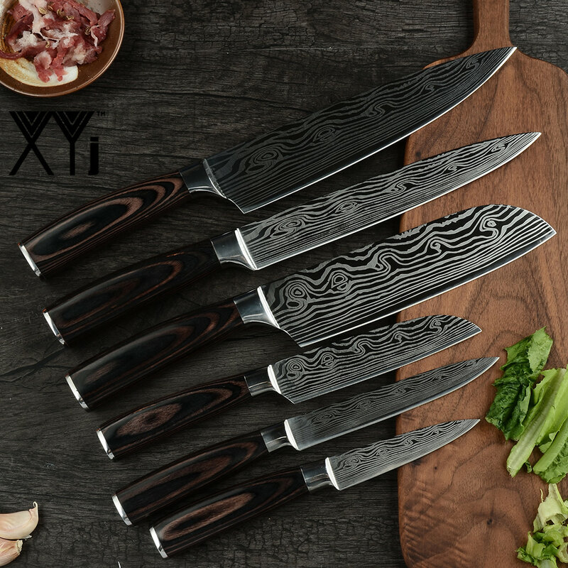 XYj 8 zoll Utility Chef Edelstahl Messer Nachahmung Damaskus stahl Santoku küchenmesser Hackmesser Slicing Messer Geschenk Messer