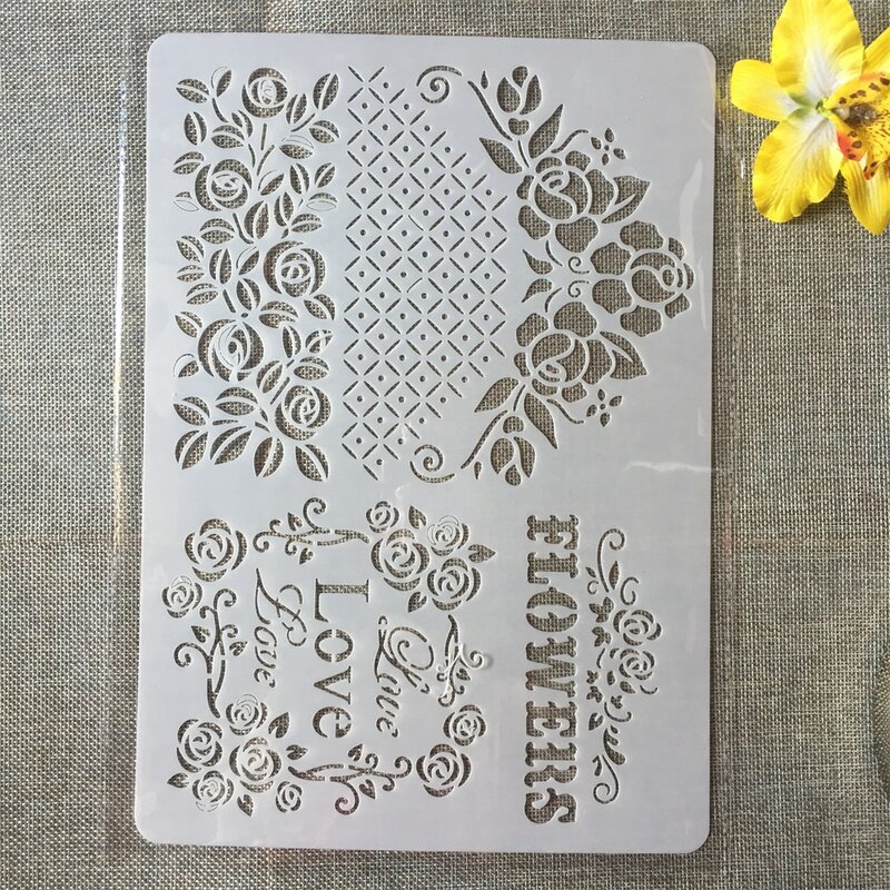 1 pçs a4 amor flores borda diy artesanato estênceis em camadas pintura scrapbooking carimbar em relevo álbum cartão de papel modelo