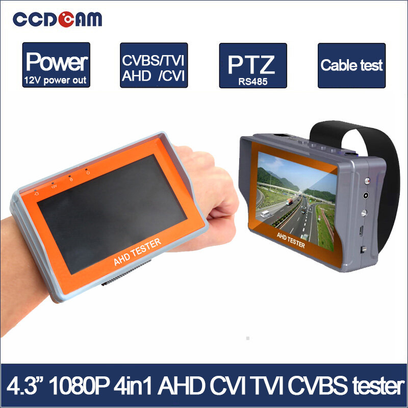 Ccdcam-teste para câmera, frete grátis, 4 em 1, tela de 4.3 polegadas, cvbs/ahd/tvi/cvi, com 12v, saída de energia, 485, teste ptz