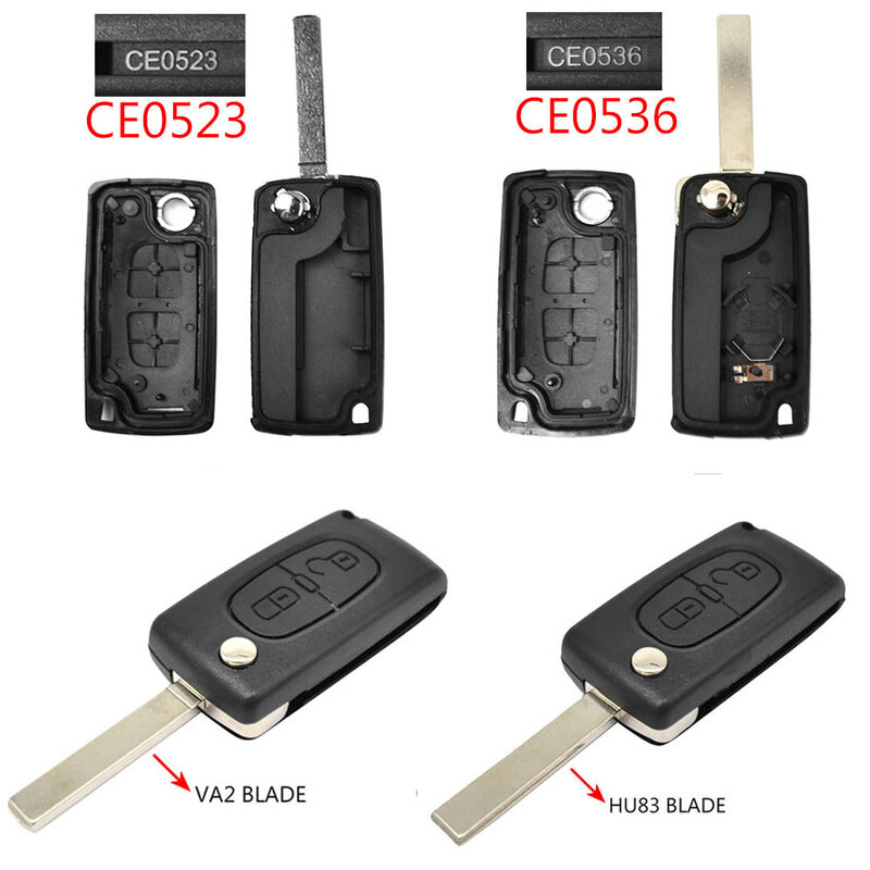 Funda para llave de coche, carcasa con tapa remota, 2 botones, CE0523, CE0536, para Peugeot 308, 207, 307, 3008, 5008, 807, Citroen C2, C3, C4, C5, C6, C8