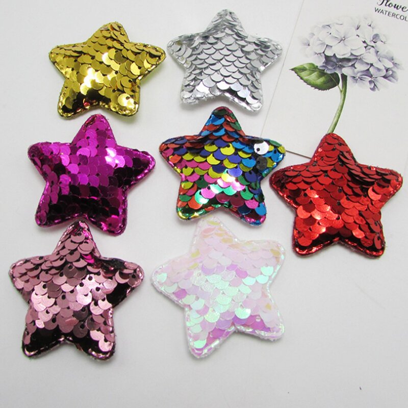 50 Buah/Lot Glitter Paillette Payet Bintang Jantung Empuk Patch Appliques untuk Pakaian Perlengkapan Jahit DIY Kerajinan Dekorasi
